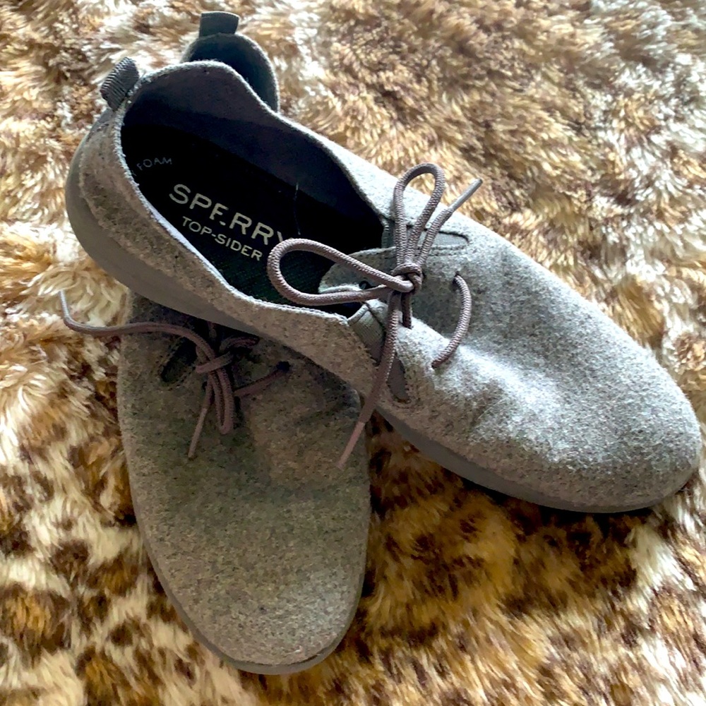 Gray Sperry top-siders with memory foam